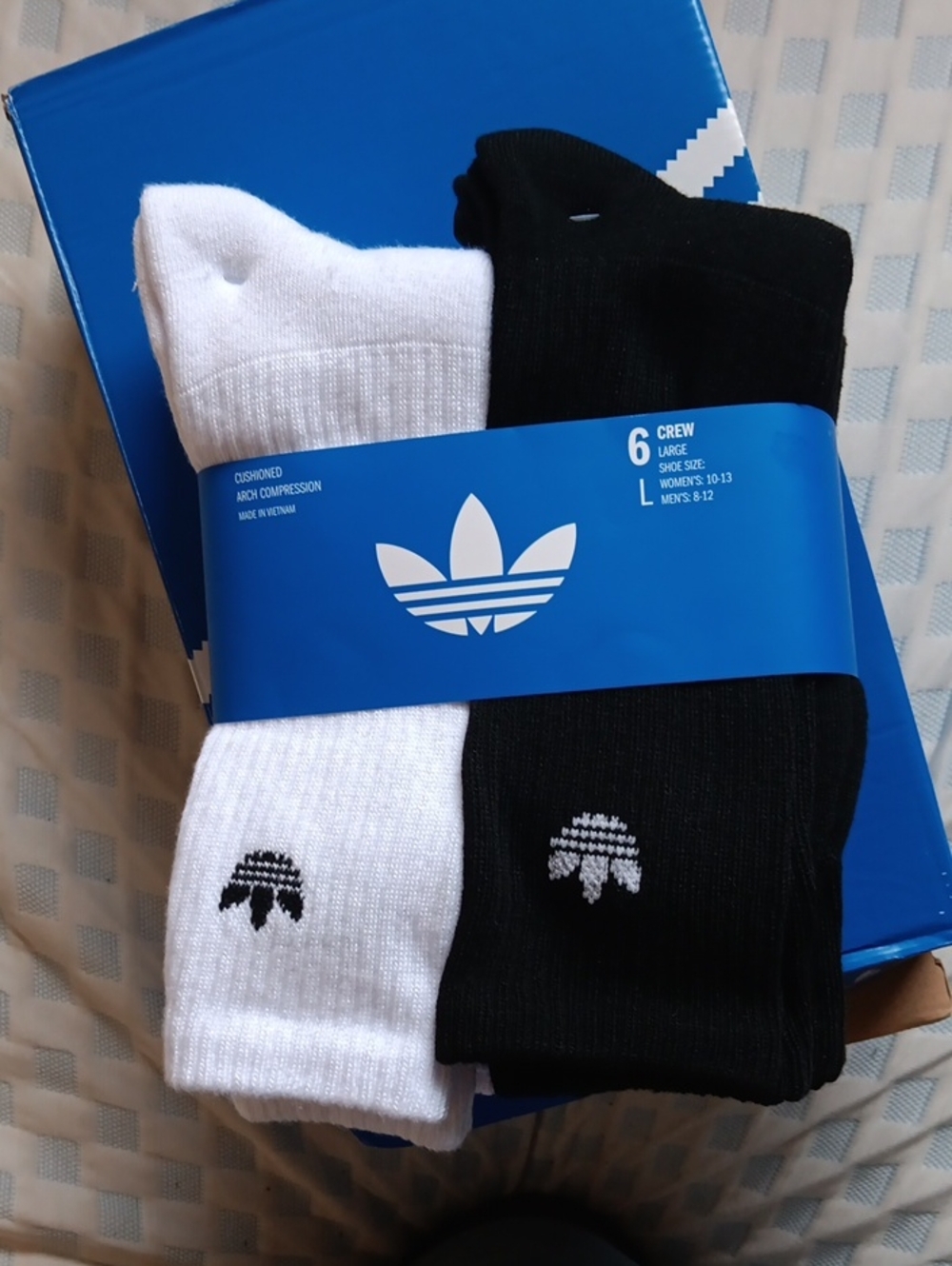adidas Crew Athletic Socks - Black & White (6 Pack)